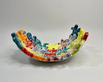 Handmade Ceramic bowl, Unique decorative ceramic bowl, Contemporary colorful  bowl, Home Decor, Table centerpiece, Ceramic art,  Jigsaw