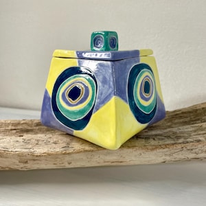 Handmade Ceramic Box with Lid, Colorful Geometric Storage Jar, Unique Pottery Home Decor Gift, Handmade Decorative Lidded Box, Jewelry Box