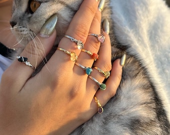Stoneangeles, Raw Gemstone Crystal Ring • Adjustable Wire Wrapped Stacking Ring
