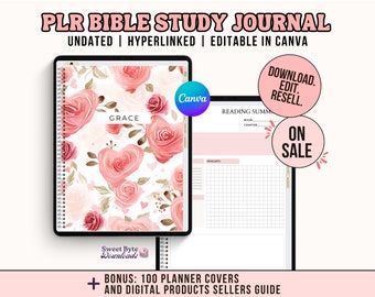 PLR Digitaler Planer zum Weiterverkauf | Bibel Studium & Gebet Journal | Verlinktes Canva plr Template Bundle | Gute Noten, Done for you #006-01