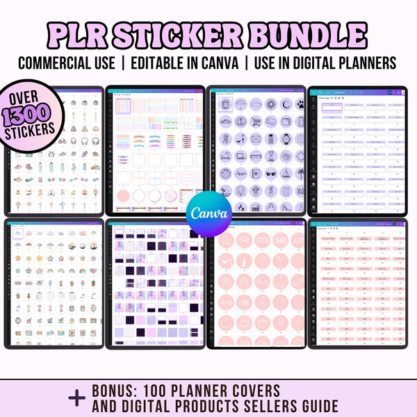 PLR Sticker Bundle | Resell Digital Planner Sticker Templates | Canva plr template SBD006
