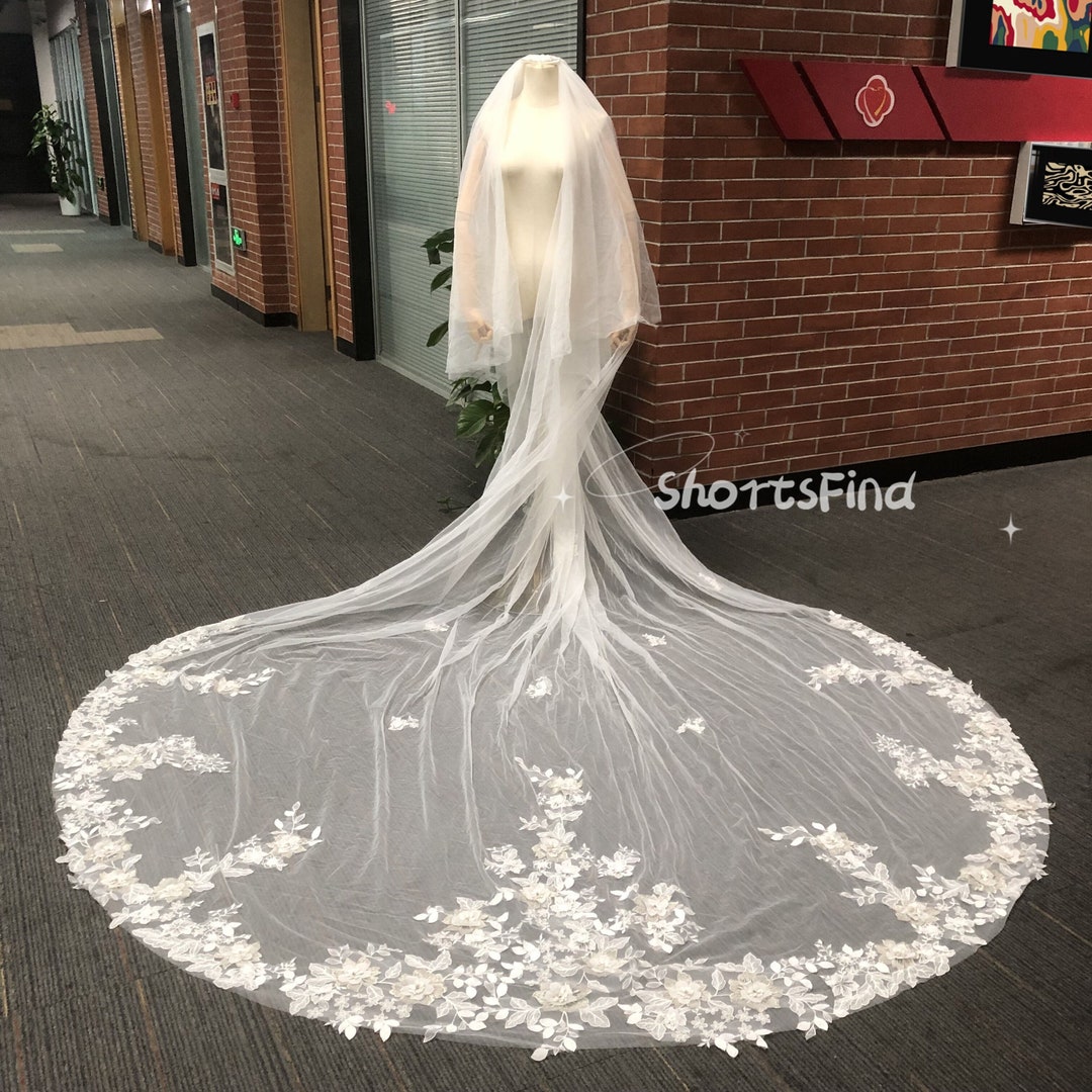 Two Layers Floral Lace Bridal Veil / 