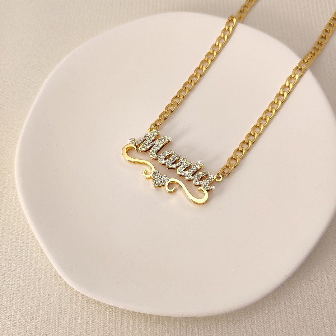 Diamond Name Necklace, 18k Gold Name Necklace, Pave Name Necklace ...