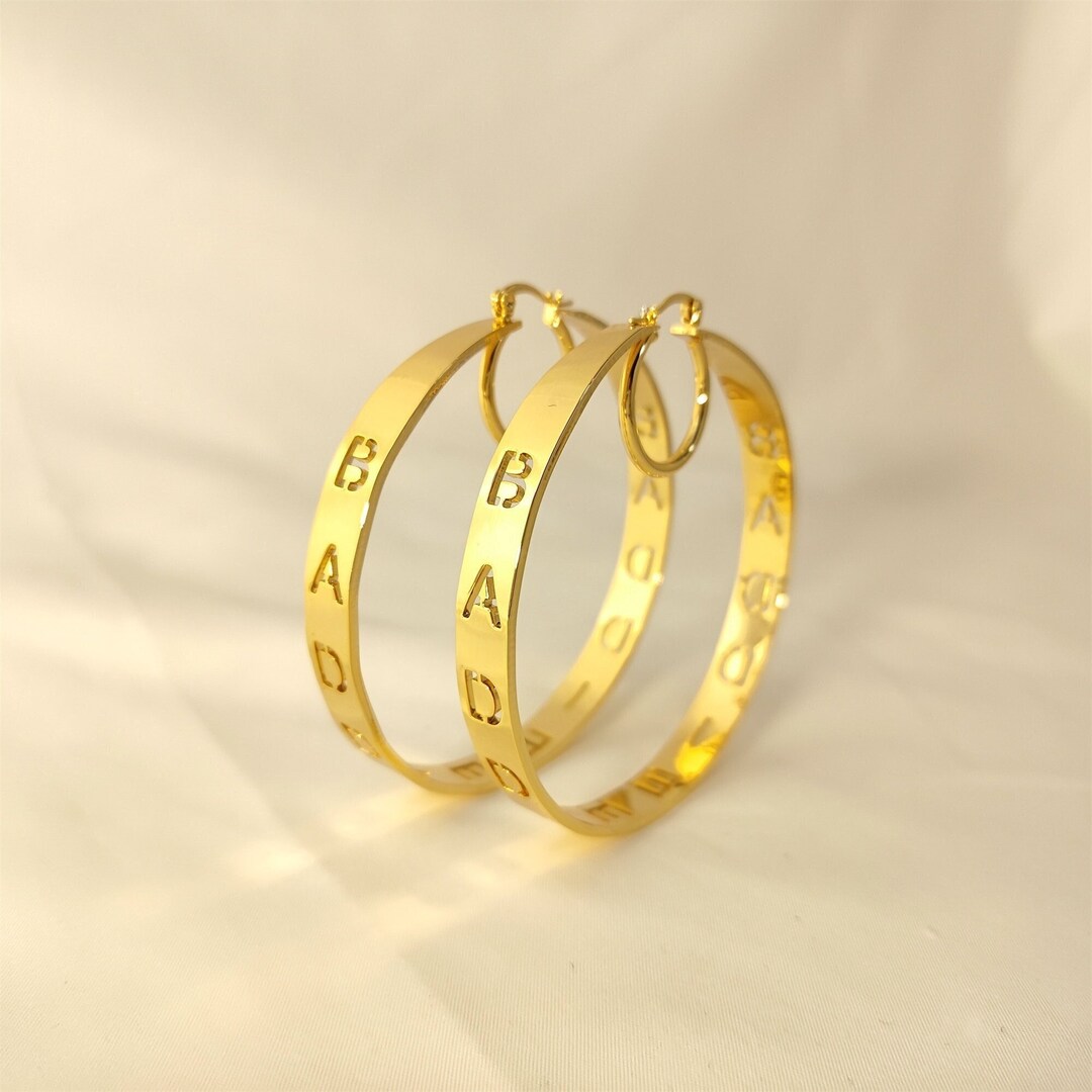 Custom Hoop Earrings Name Hoop Earrings Big Hoop Earring Etsy