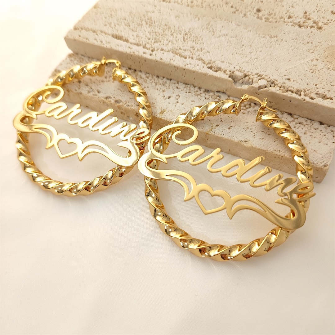 Custom Hoop Earrings, Name Hoop Earrings, Name Twist Hoops