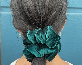 Velvet Green Large Hair Scrunchie, L Hair Tie, Birthday Girl Gift