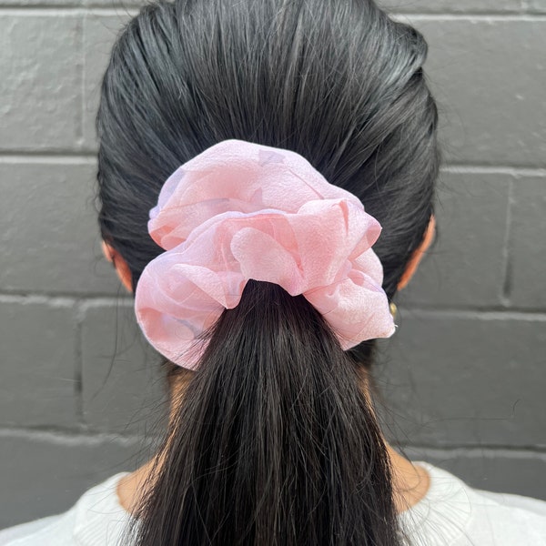 Peach Floral Regular Hair Scrunchie, Clear Elastic Hair Tie, teenager hair accessories women gift ideas, birthday girl gift