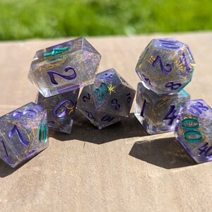 Zodiac | Handmade Dice | Sharp Edge Polyhedral DnD Dice Set | 7 Dice Set | Pretty dice | Handmade Dice | Unique Dice | Zodiac Dice