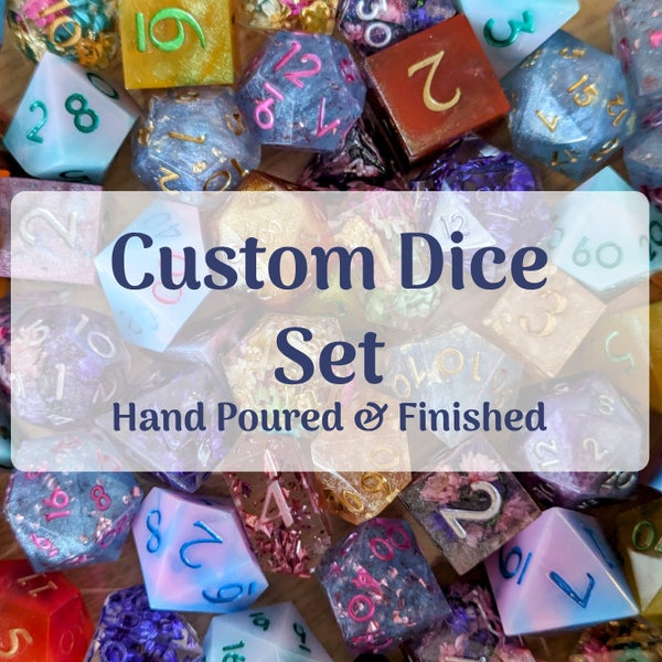 Custom DnD Dice | Design Your Own 7 Dice Set | Handmade Dice | Personalised Dice | Custom Dice | Custom D20 | Wedding Dice | Flower Dice