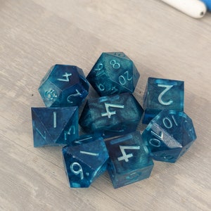 Sea Foam | Polyhedral Sharp Edge DnD Dice Set | Blue Green dice | 7 dice set | Pretty Dice | Resin dice | Sea Dice