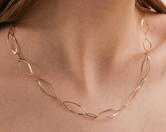 Collar de estación ovalada en oro macizo de 14 quilates • Collar en capas • Collar de oro macizo para mujer • Collar de oro auténtico de 14 quilates • Regalo para ella