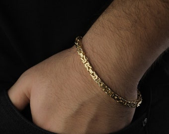 Pulsera bizantina de plata de ley chapada en oro - Joyería King Chain hecha a mano