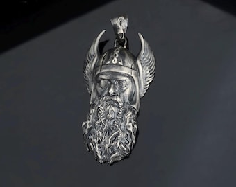 Sterling Silver Odin Necklace: Norse Viking God Pendant