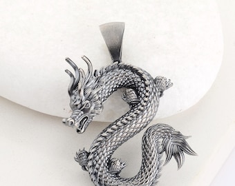 Silver Dragon Pendant, Sterling Silver Dragon Necklace, Flying Dragon Necklace, Dragon Pendant, Fantasy Dragon Pendant, Gift for Boyfriend