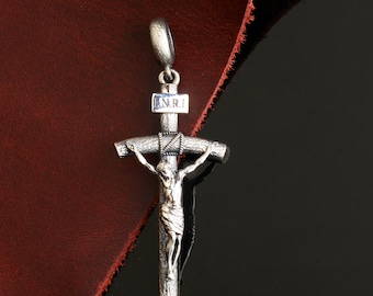 Sterling Silver Jesus Cross Necklace: Handmade Christian Crucifix Pendant