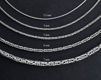 Handmade Oxidized Sterling Silver King Chain Necklace: Byzantine Jewelry