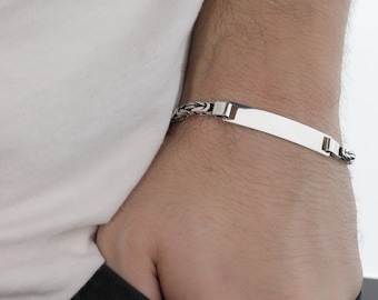 Personalized Sterling Silver King Chain Bracelet - Byzantine Men's Jewelry