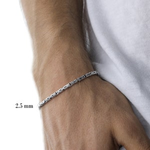 Pulsera de cadena de rey redonda de plata de ley 925, pulsera de hombres bizantinos, joyería de plata real hecha a mano, regalos para papás, regalo de cumpleaños para él imagen 3