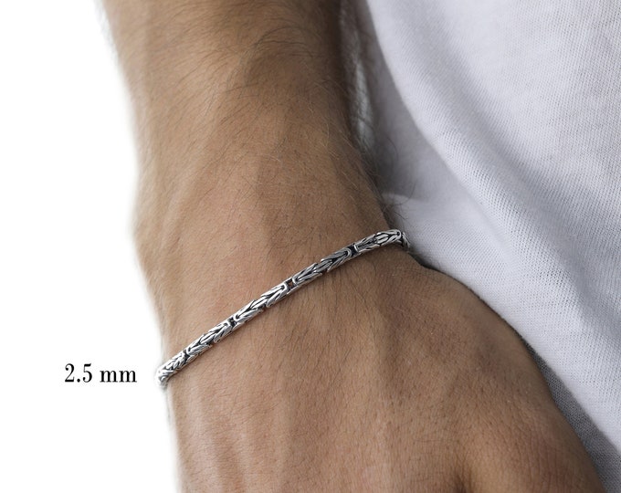 Featured listing image: 925 Sterling Silver Round King Chain Bracelet, Byzantine Men Bracelet, Handmade Real Silver Jewelry, Gifts for Dads, Birthday gift for Him