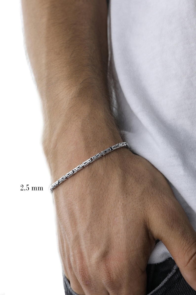 Pulsera de cadena de rey redonda de plata de ley 925, pulsera de hombres bizantinos, joyería de plata real hecha a mano, regalos para papás, regalo de cumpleaños para él imagen 3