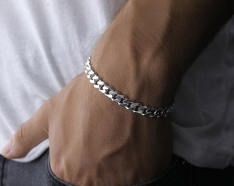 925 Sterling zilveren Cubaanse kettingarmband, 7,5 mm stoeprandarmband voor mannen, gastronomische ketting, sieraden voor mannen, echte zilveren ketting, cadeau voor hem