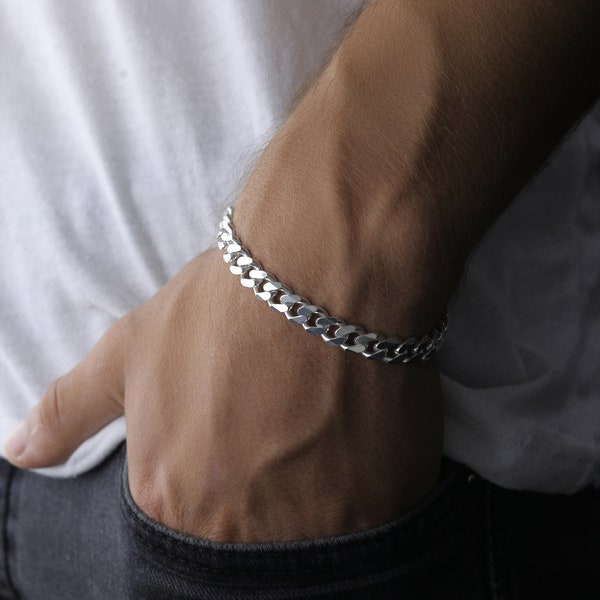 925 Sterling Silber Armband, 7,5 mm Panzerarmband für Männer,Gourmet Kette,Schmuck für Männer,Echte Silber Kette,Geschenk für Ihn