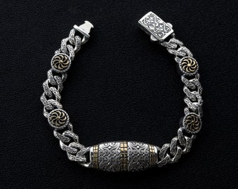 925 Sterling zilveren vintage armband, dikke kettingarmband, geborduurde armband voor mannen, handgemaakte zilveren armband, herenarmband, cadeau voor hem