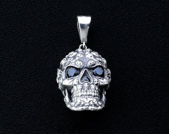 Collar de cadena de calavera de plata de ley, colgante de calavera de plata, calavera de mandíbula completa, collar bizantino de plata, joyería de la otra vida, regalo para el novio