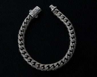 Bracciale vintage in argento sterling 925,bracciale a catena a maglie cubane,bracciale ricamato da uomo,bracciale in argento fatto a mano,bracciale da uomo,regalo per lui