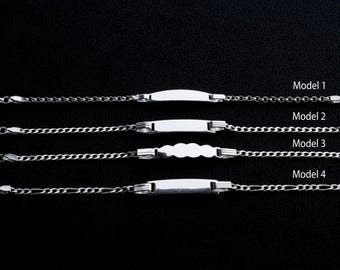 Baby ID Bracelet, Figaro Chain | 925 Silver, Custom Name Engraving, Newborn Gift, 4.5–6.5in