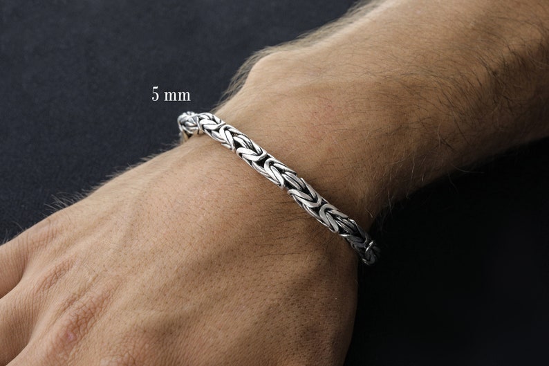 Pulsera de cadena de rey redonda de plata de ley 925, pulsera de hombres bizantinos, joyería de plata real hecha a mano, regalos para papás, regalo de cumpleaños para él imagen 5