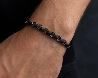 Stingray Texture Sterling Silver Link Bracelet - Handmade Mens