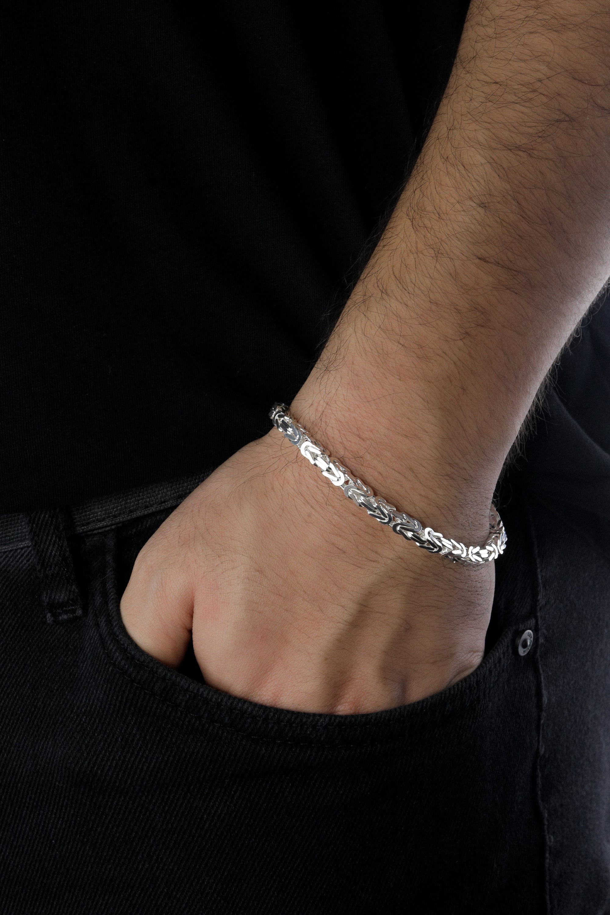 925 Sterling Silver Square King Chain Bracelet, Real Silver Byzantine Bracelet, Handmade Square Chain, Gift for Boyrfriend, Gift for Dad - Etsy il fullxfull.5752757980 b387