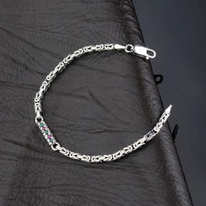 Sterling Silver Gemstone Byzantine Bracelet, Handmade Square Chain