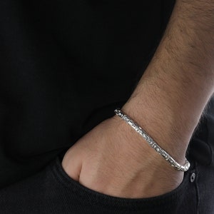 925 Sterling Silber Runde byzantinische Kette Armband, Herren Armband, Handgemachte Echt Silber Armband, Geschenke für Freund, Geburtstagsgeschenk für Ihn