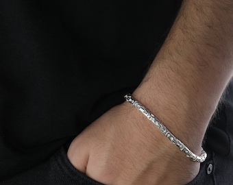 Sterling Silver Byzantine Chain Bracelet, Handmade King Chain