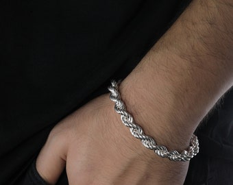 Bracelet chaîne corde en argent sterling, bracelet corde en argent véritable, chaîne à superposition faite main, bijoux en argent massif pour homme et femme, cadeau pour elle