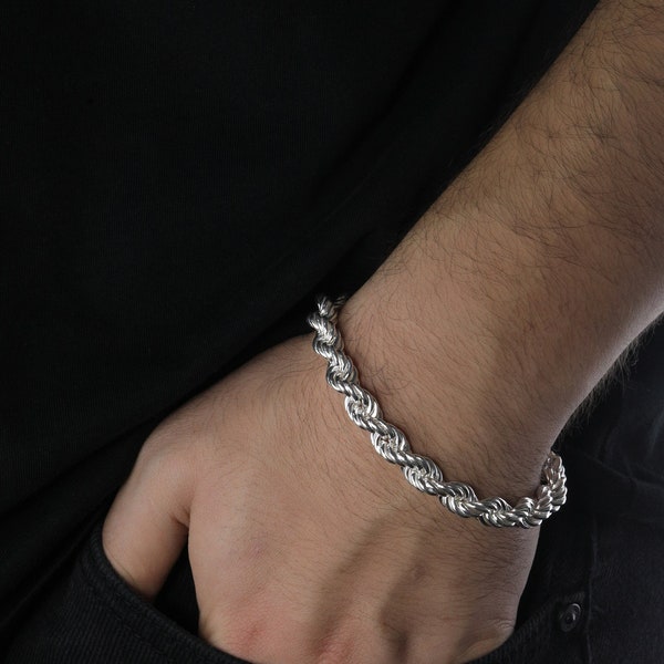 Bracelet chaîne corde en argent sterling, bracelet corde en argent véritable, chaîne à superposition faite main, bijoux en argent massif pour homme et femme, cadeau pour elle