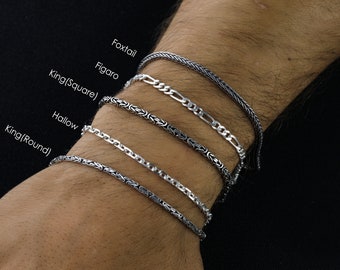 925 Sterling Silver Link Chain Bracelets, Handmade Solid Silver Foxtail Bracelet for Men, Real Silver Byzantine Bracelet, Gift for Him
