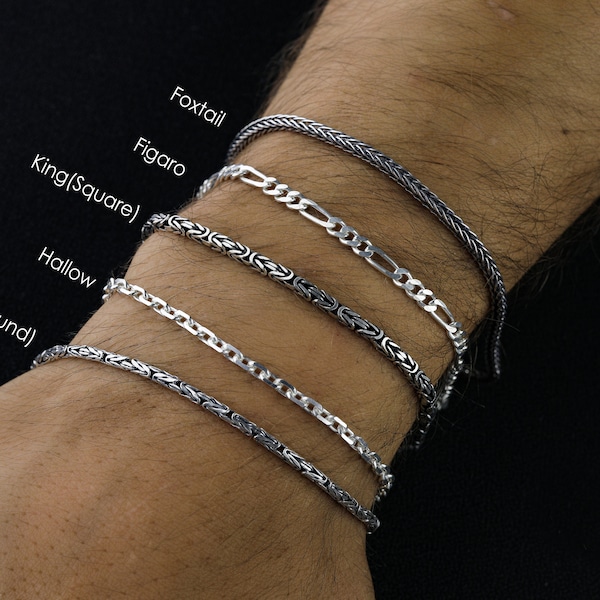 925 Sterling Silver Link Chain Bracelets, Handmade Solid Silver Foxtail Bracelet for Men, Real Silver Byzantine Bracelet, Gift for Him