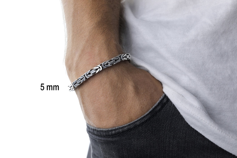 925 Sterling Silver King Chain Bracelet, Real Silver Byzantine Bracelet, Handmade Square Chain, Minimalist Jewelry for Men, Gift for Dad image 3