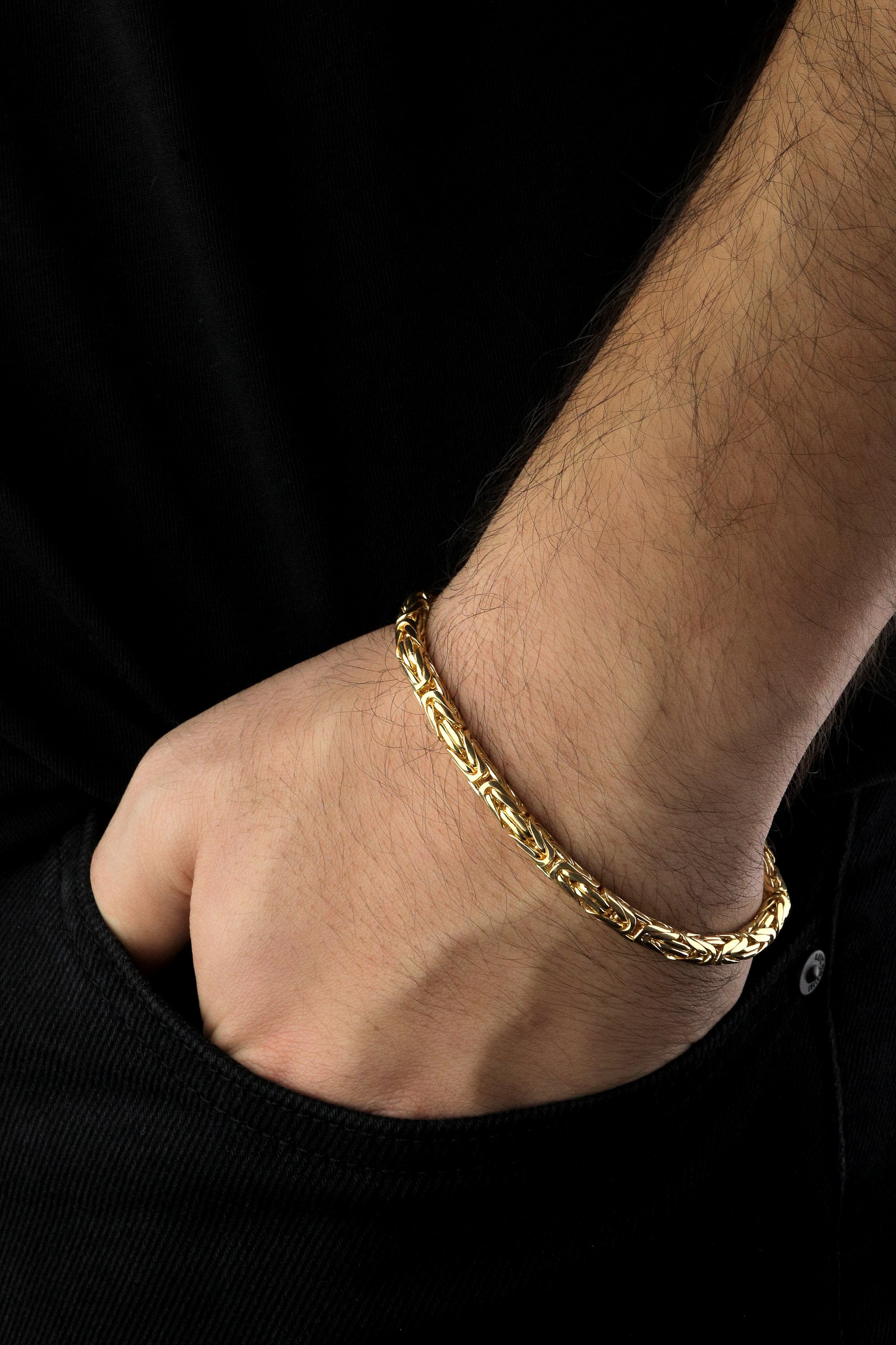 925 Silver Gold Plated Round King Chain Bracelet, Byzantine Men Bracelet,  Handmade Silver Bracelet, Gifts for Dads, Birthday gift for Him