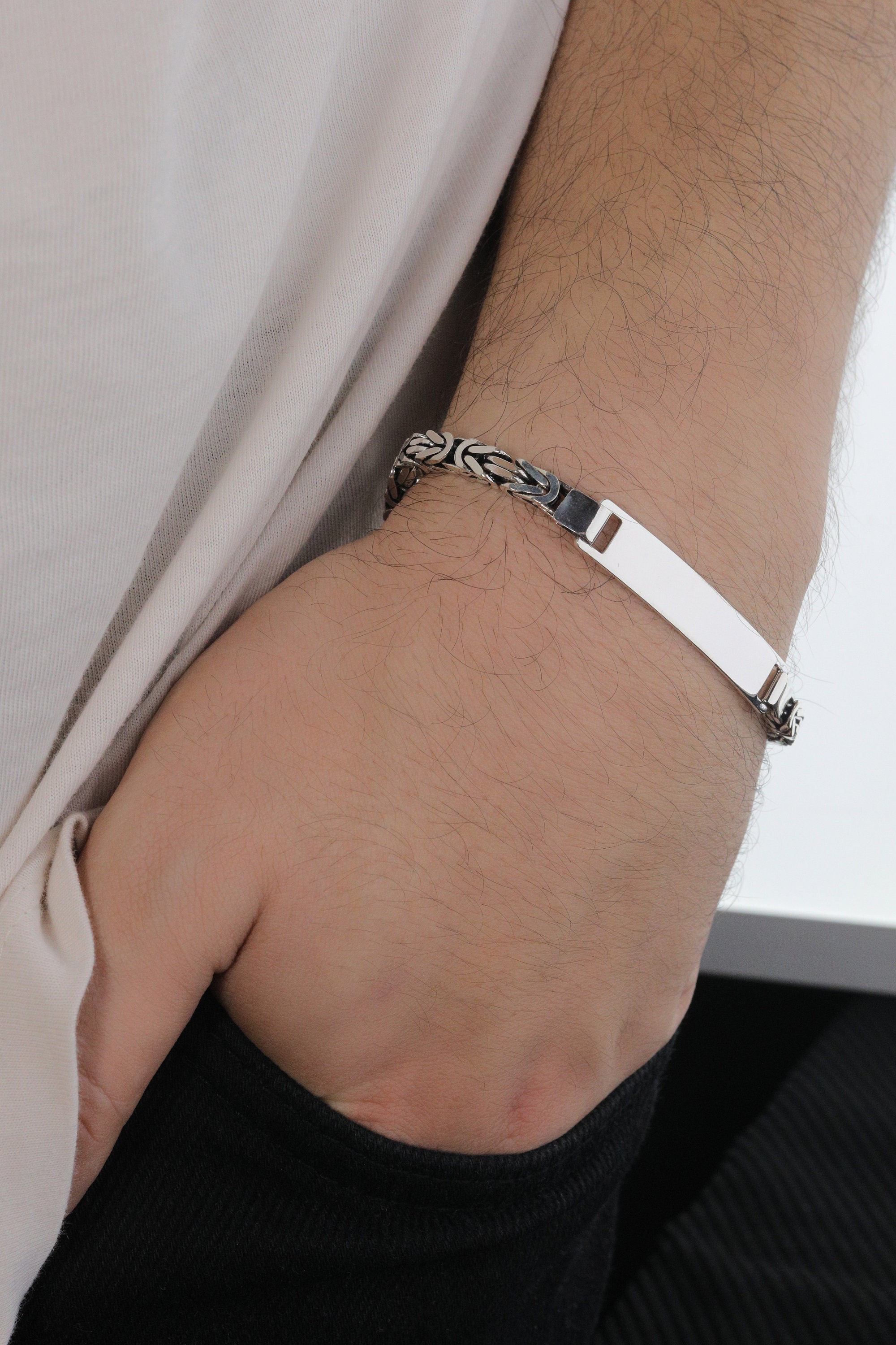 925 Sterling Silver Personalized King Chain Bracelet, Real 925 Sterling Silver Personalized King Chain Bracelet, Real
