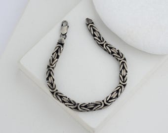 Sterling Silver Chunky King Chain Bracelet: Handmade Byzantine Jewelry