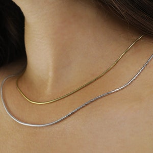 Sterling Silver Herringbone Chain Necklace: Gold Filled Snake Choker