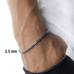 925 Sterling zilveren King Chain armband, echte zilveren Byzantijnse armband, handgemaakte vierkante ketting, minimalistische sieraden voor mannen, cadeau voor papa afbeelding 4