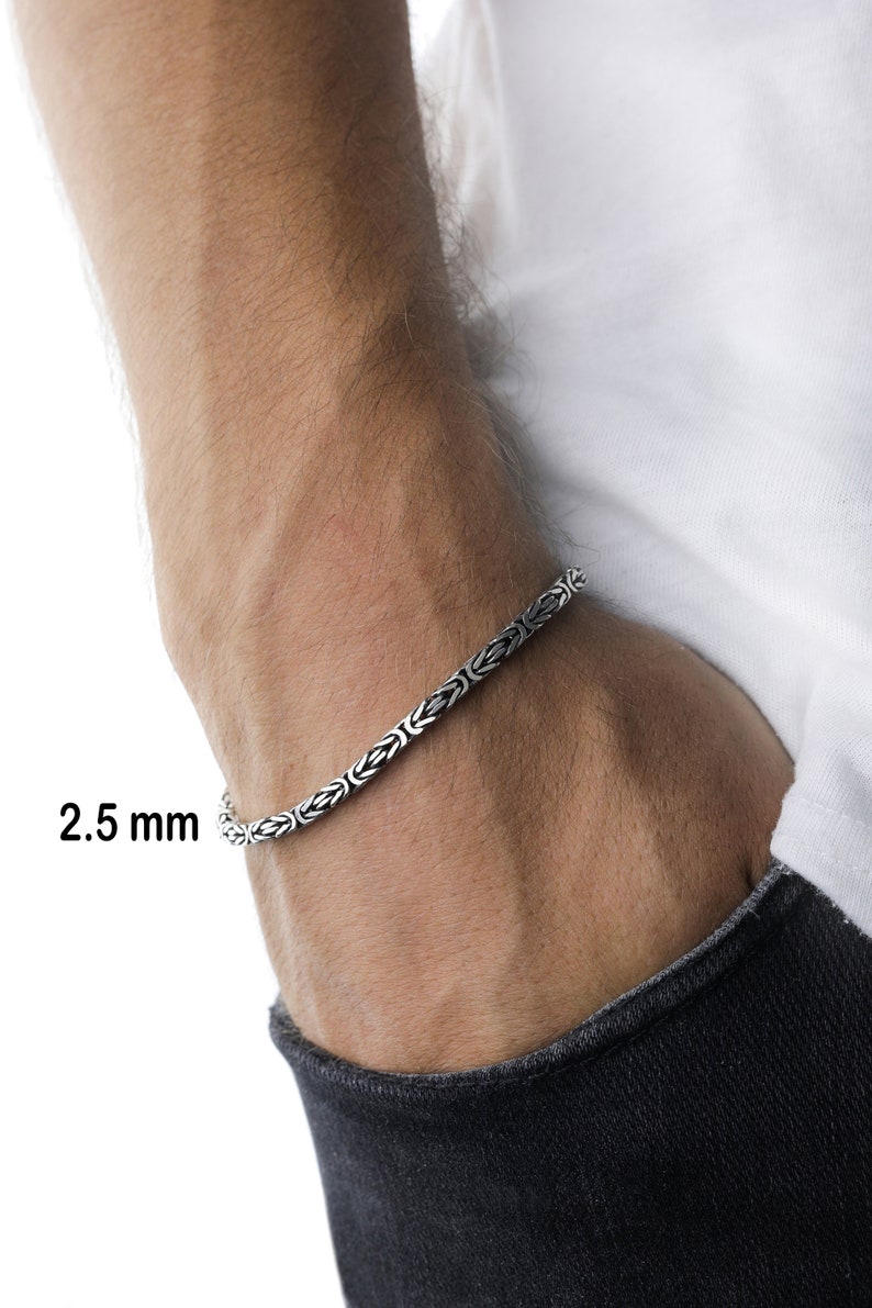 925 Sterling zilveren King Chain armband, echte zilveren Byzantijnse armband, handgemaakte vierkante ketting, minimalistische sieraden voor mannen, cadeau voor papa afbeelding 4