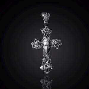 925 Sterling Silver Cross Pendant, Orthodox Cross Necklace, Rose Engraved Charm, Silver Religious Pendant, Engraved Christian Gift
