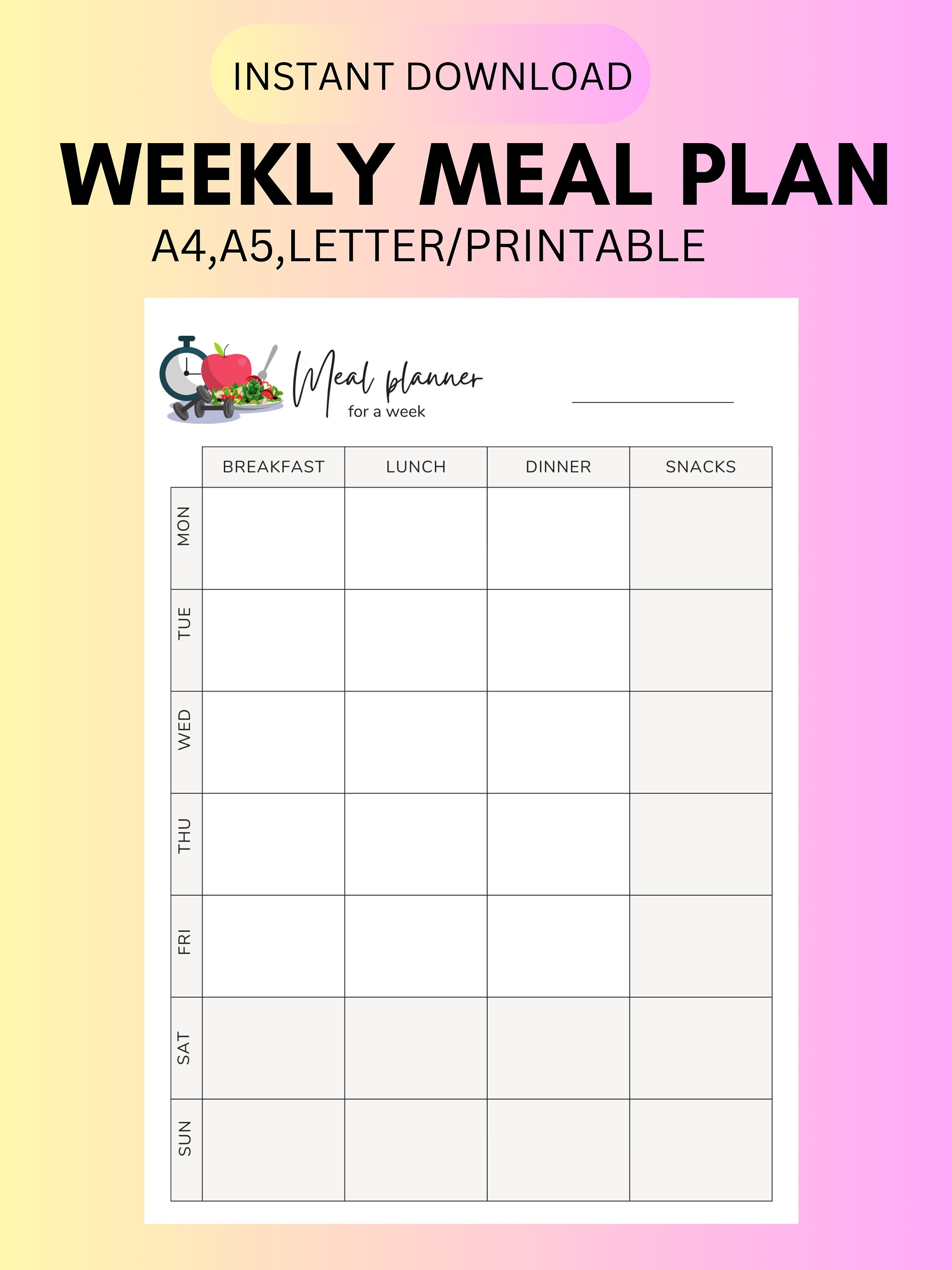 Weekly Meal Planner, Grocery List, Rate Your Weeks and Monthly Goals - Etsy