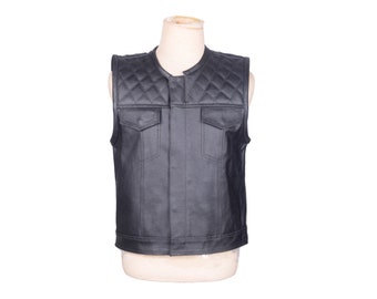 Midnight Elegance: Handcrafted Black Leather Vest